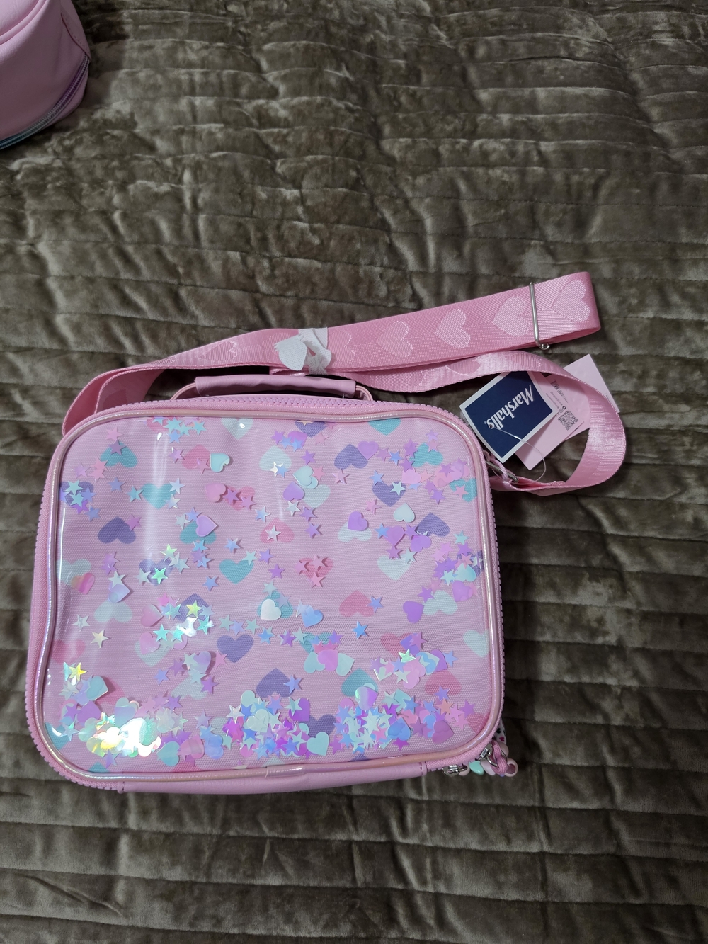Pink Heart Sequin Kids Crossbody Bag with Adjustable Strap